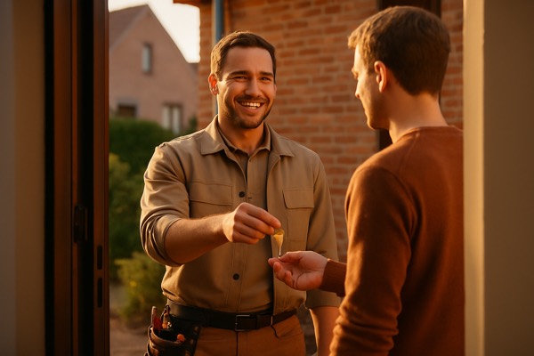 Slotenmaker overhandigt nieuwe sleutels aan de bewoner — Slotenmaker Lucas